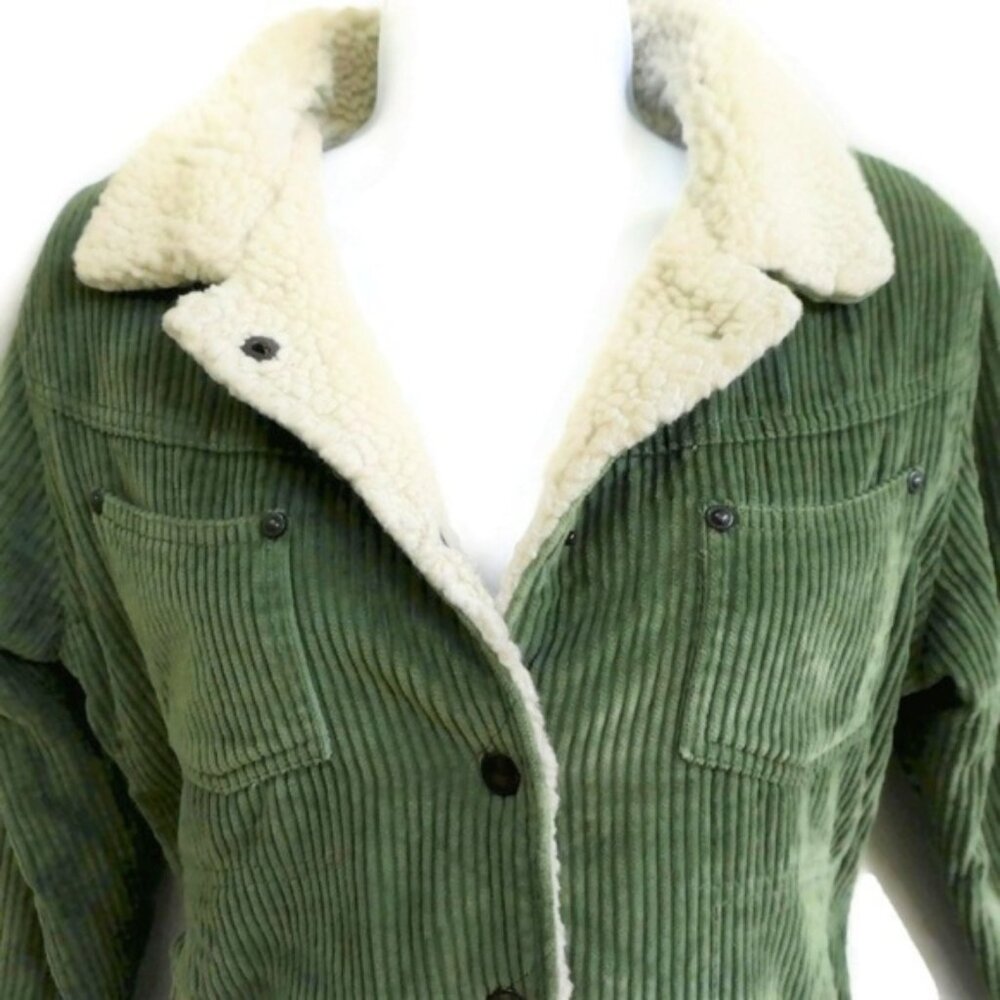 Vintage Big Chill Jacket Corduroy Sherpa 90s Button Snaps Green Pockets S